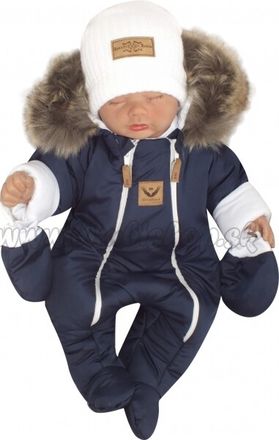 Z&Z Zimná kombinéza s dvojitým zipsom, kapucňou a kožušinou + rukavičky, Angel - granát,80