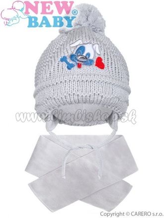 Zimná detská čiapočka so šálom New Baby psík sivá 104 (3-4r)