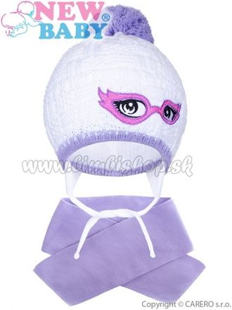 Zimná detská pletená čiapočka so šálom New Baby fialová 104 (3-4r)