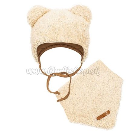 Zimná dojčenská čiapočka so šatkou na krk New Baby Teddy bear béžová 80 (9-12m)