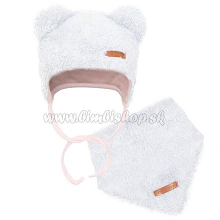 Zimná dojčenská čiapočka so šatkou na krk New Baby Teddy bear šedo ružová sivá 62 (3-6m)