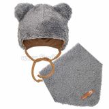 Zimná dojčenská čiapočka so šatkou na krk New Baby Teddy bear šedá sivá 86 (12-18m)