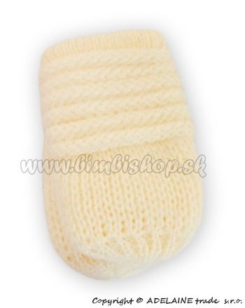 BABY NELLYS Zimné pletené dojčenské rukavičky - smotana